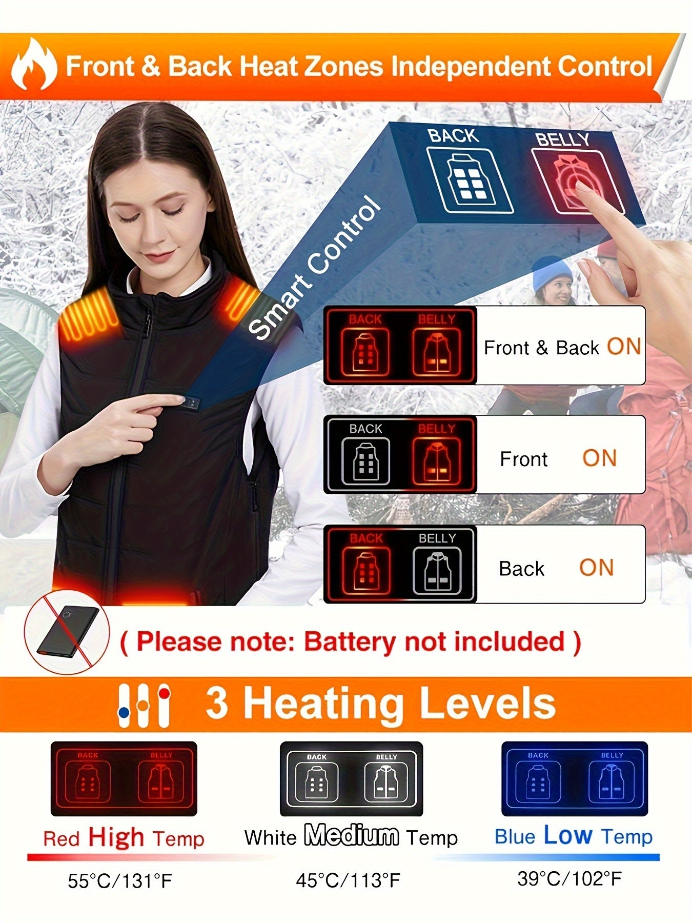 Men's/Women's 11 zone heated jacket, 3 gear heating and cycling. Great for all outdoor activities!