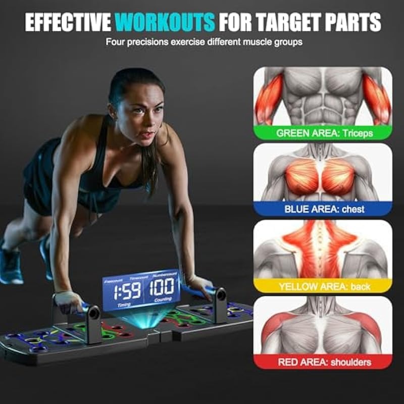 Foldable Push Up Board with Resistance Bands 30 in 1 Portable Clingman Pushup Board Fitness Equipment Sets Pushup Handles for Floor Perfect Push Up Bars Workout Board Push Up Board Home Gym