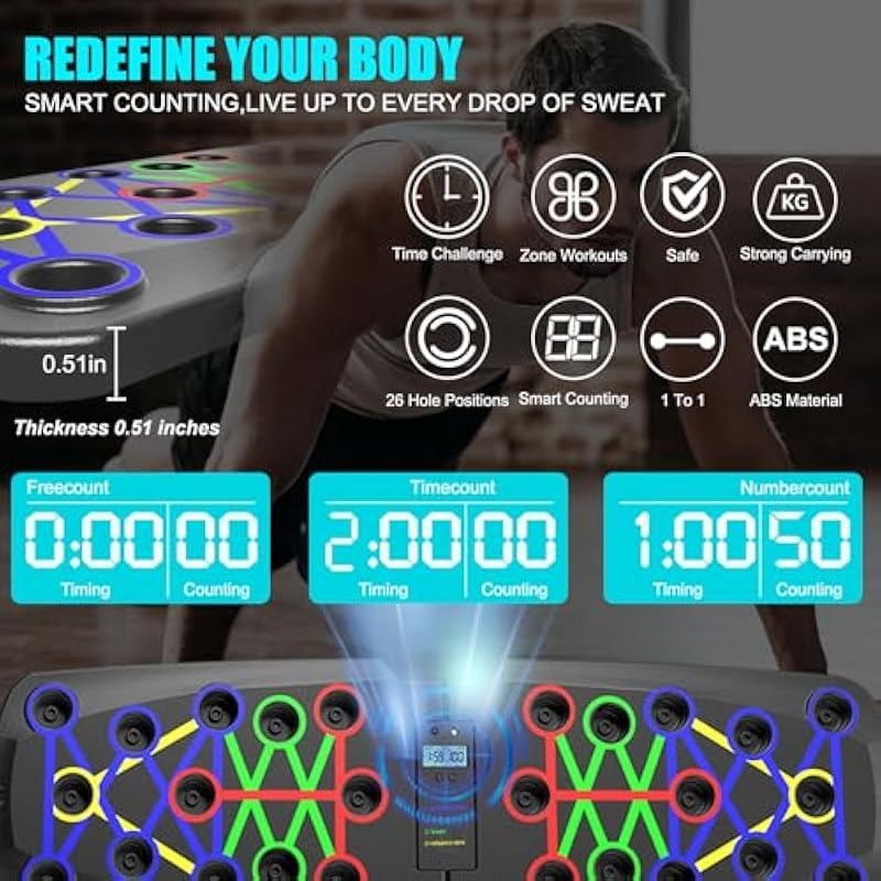 Foldable Push Up Board with Resistance Bands 30 in 1 Portable Clingman Pushup Board Fitness Equipment Sets Pushup Handles for Floor Perfect Push Up Bars Workout Board Push Up Board Home Gym