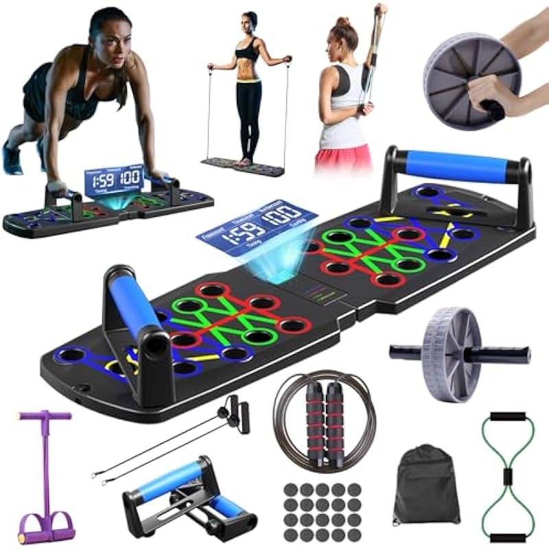 Foldable Push Up Board with Resistance Bands 30 in 1 Portable Clingman Pushup Board Fitness Equipment Sets Pushup Handles for Floor Perfect Push Up Bars Workout Board Push Up Board Home Gym