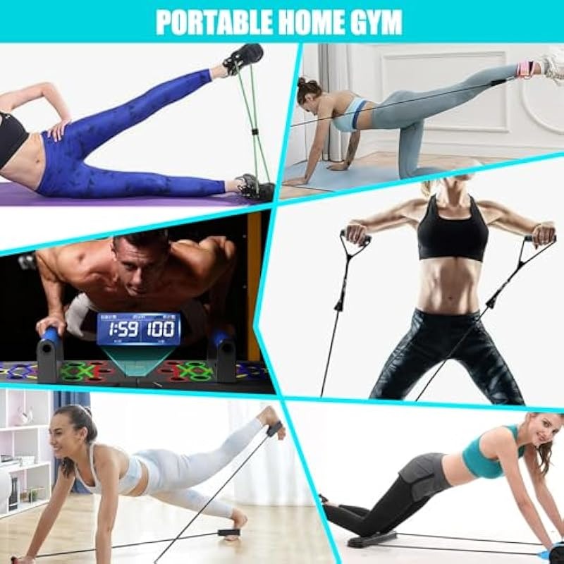 Foldable Push Up Board with Resistance Bands 30 in 1 Portable Clingman Pushup Board Fitness Equipment Sets Pushup Handles for Floor Perfect Push Up Bars Workout Board Push Up Board Home Gym