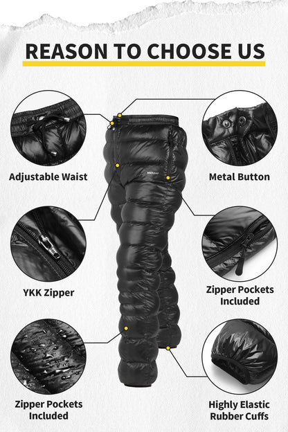 MAPLEAF Down Pants Ultralight Warm Down Trousers 800FP Winter Snow Pants Windproof Waterproof Ski Pants Camping Hiking Trousers