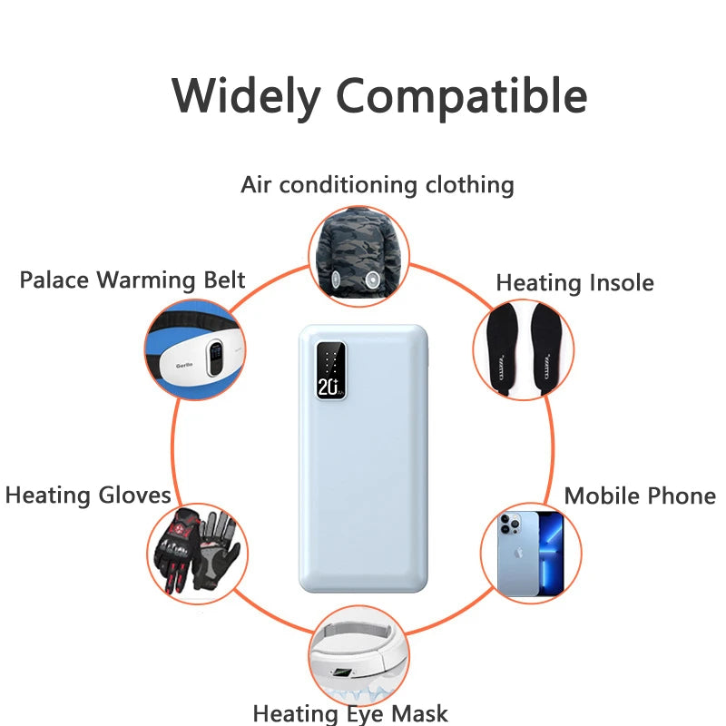 20000mAh Heated Vest Jacket Power BankExternal Battery Pack for iPhone 16 15 Xiaomi Mi Portable Charger Powerbank Spare Battery