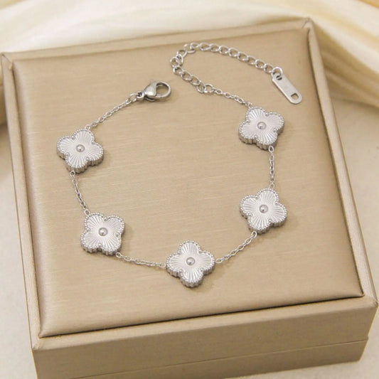 Four-leaf Clover Five-leaf Flower Charm Bracelet For Women Girls Wedding Stainless Steel Jewelry Gift