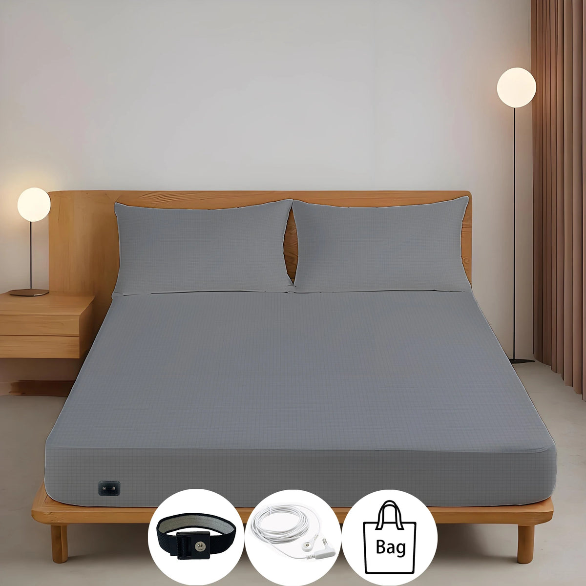 10% Silver Fiber Earthing Fitted Bed Sheets Conductive Grounded Bedsheet Anti-ESD Relieve Pressure Improve Health
