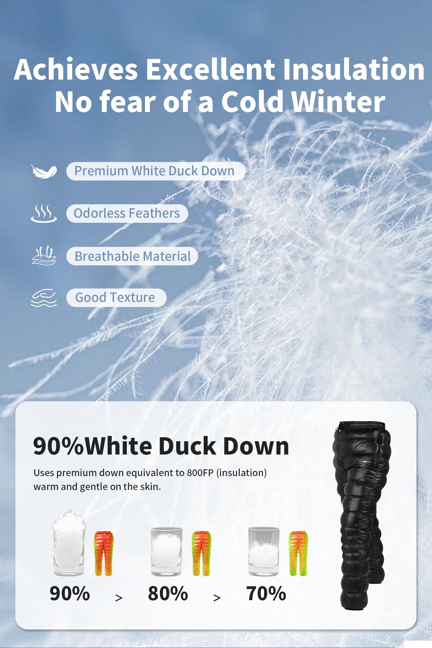 MAPLEAF Down Pants Ultralight Warm Down Trousers 800FP Winter Snow Pants Windproof Waterproof Ski Pants Camping Hiking Trousers