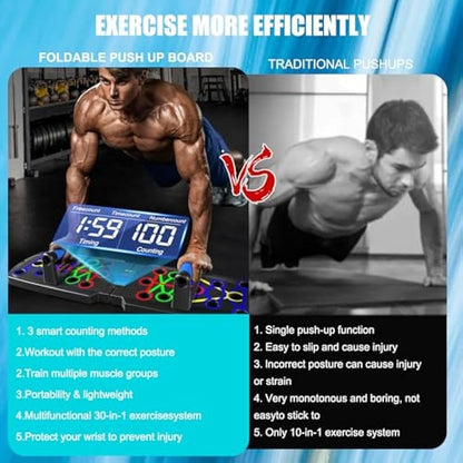 Foldable Push Up Board with Resistance Bands 30 in 1 Portable Clingman Pushup Board Fitness Equipment Sets Pushup Handles for Floor Perfect Push Up Bars Workout Board Push Up Board Home Gym