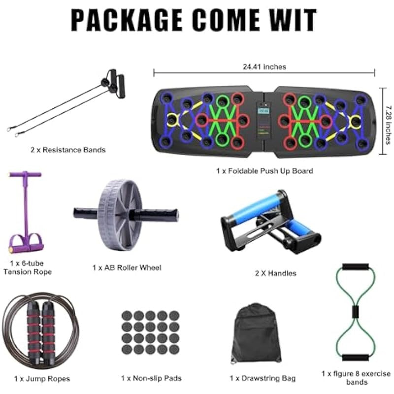 Foldable Push Up Board with Resistance Bands 30 in 1 Portable Clingman Pushup Board Fitness Equipment Sets Pushup Handles for Floor Perfect Push Up Bars Workout Board Push Up Board Home Gym