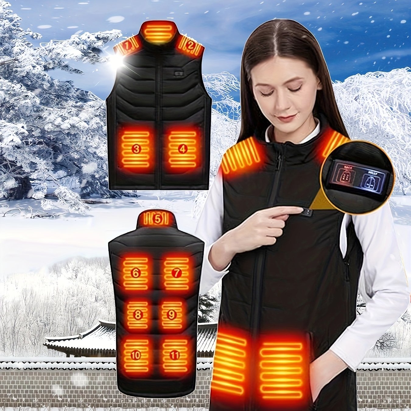 Men's/Women's 11 zone heated jacket, 3 gear heating and cycling. Great for all outdoor activities!